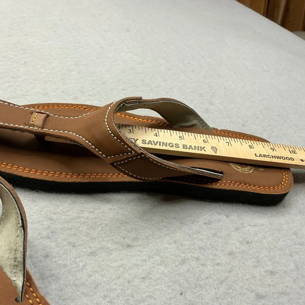Leather Family Brown Leather T-Strap Sandals Contrast Stitch Mens Size 12 Boho